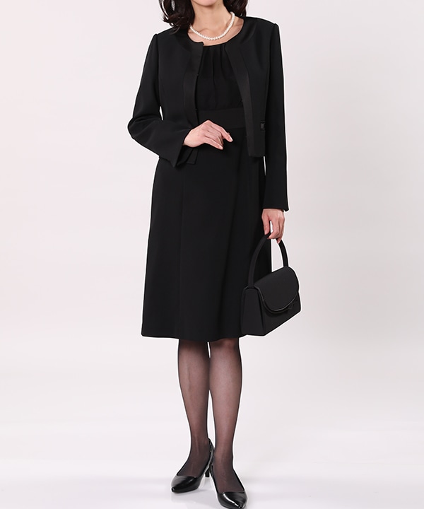 大きいサイズ Web限定 Purete De Ined ブラックフォーマル ノーカラージャケット ワンピース 2点セット Ined イネド フランドル Flandre オンライン