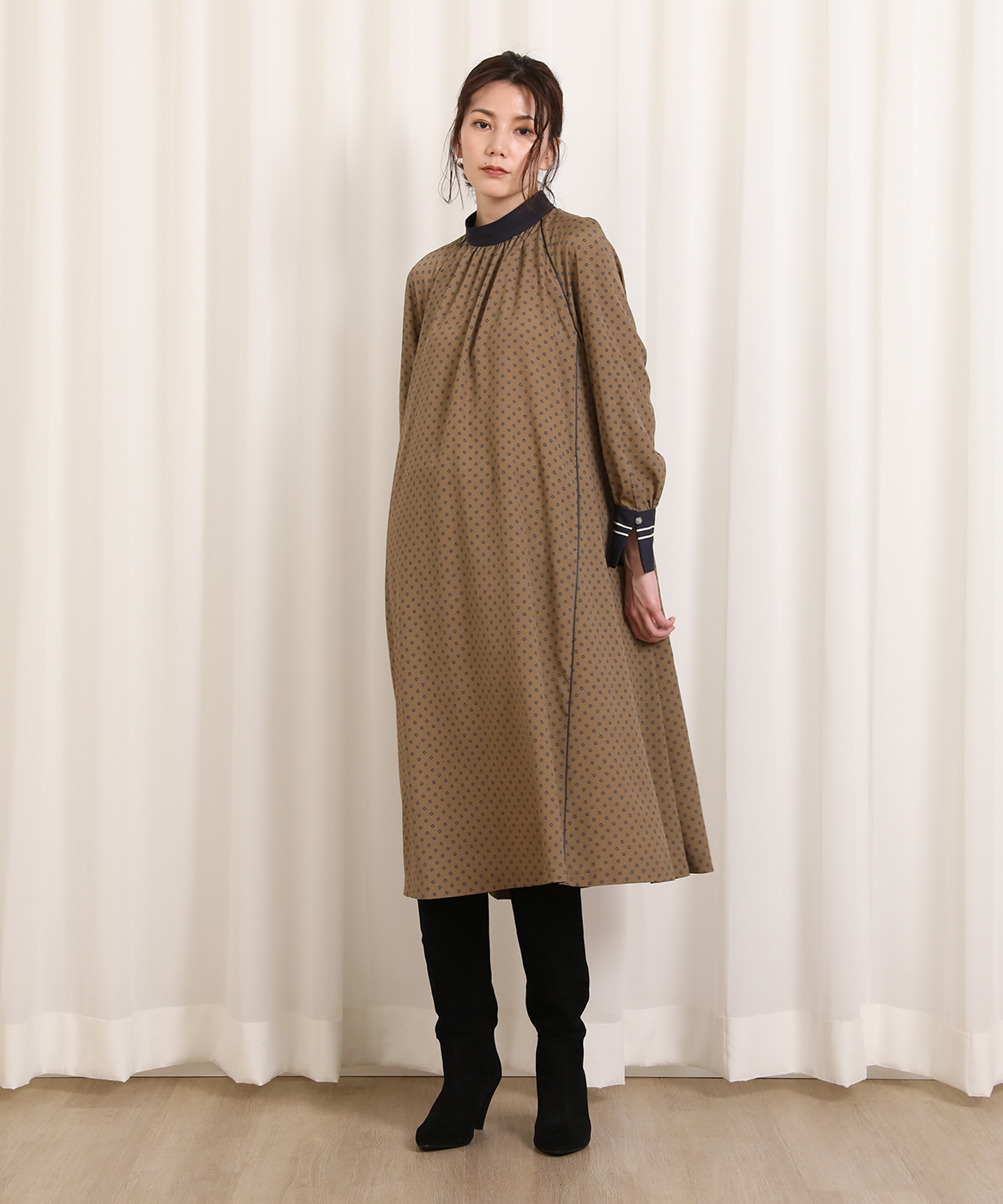 小紋柄プリントワンピース Ined イネド フランドル Flandre オンライン