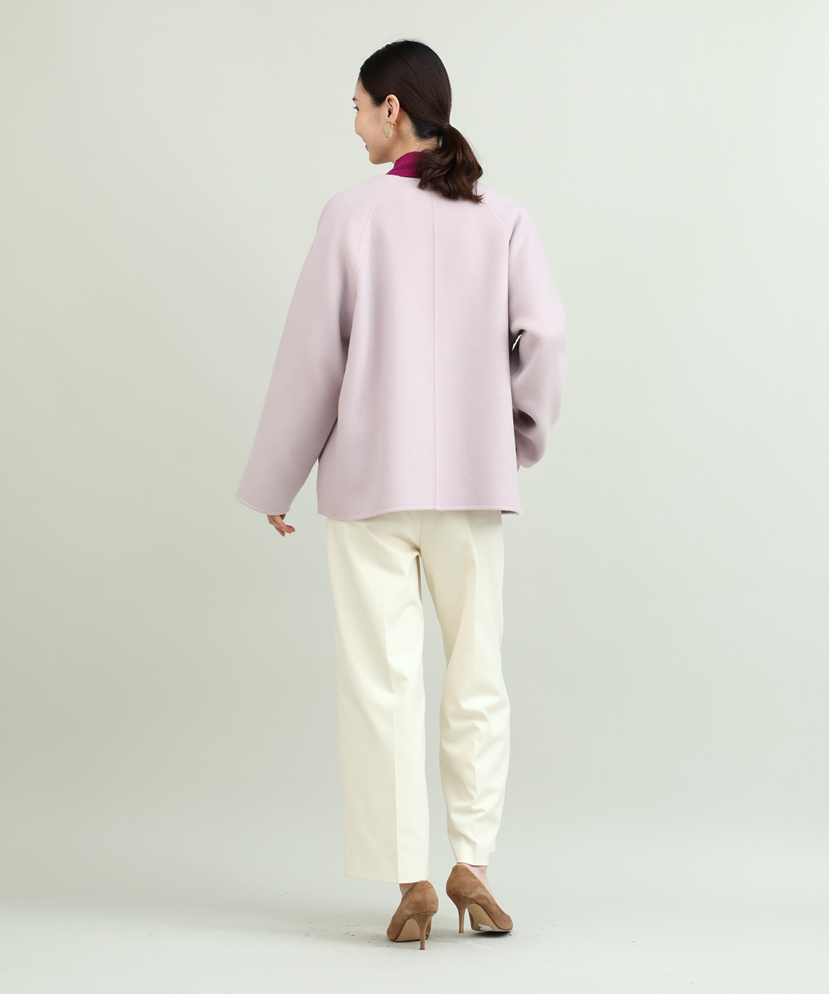 fabulous closet♡レッド ノーカラー 7分袖 コート 毛100％レッドサイズ