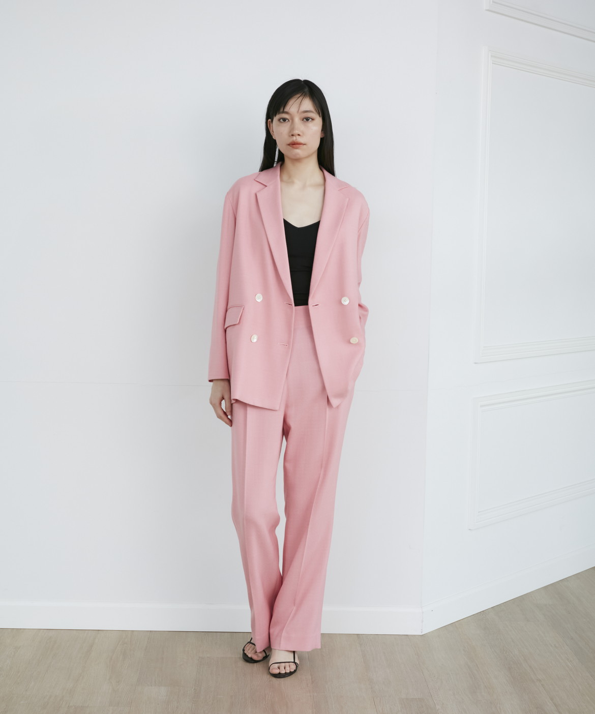 【美品】INED スーツ セットアップ パンツ 9号 グレー ピンク