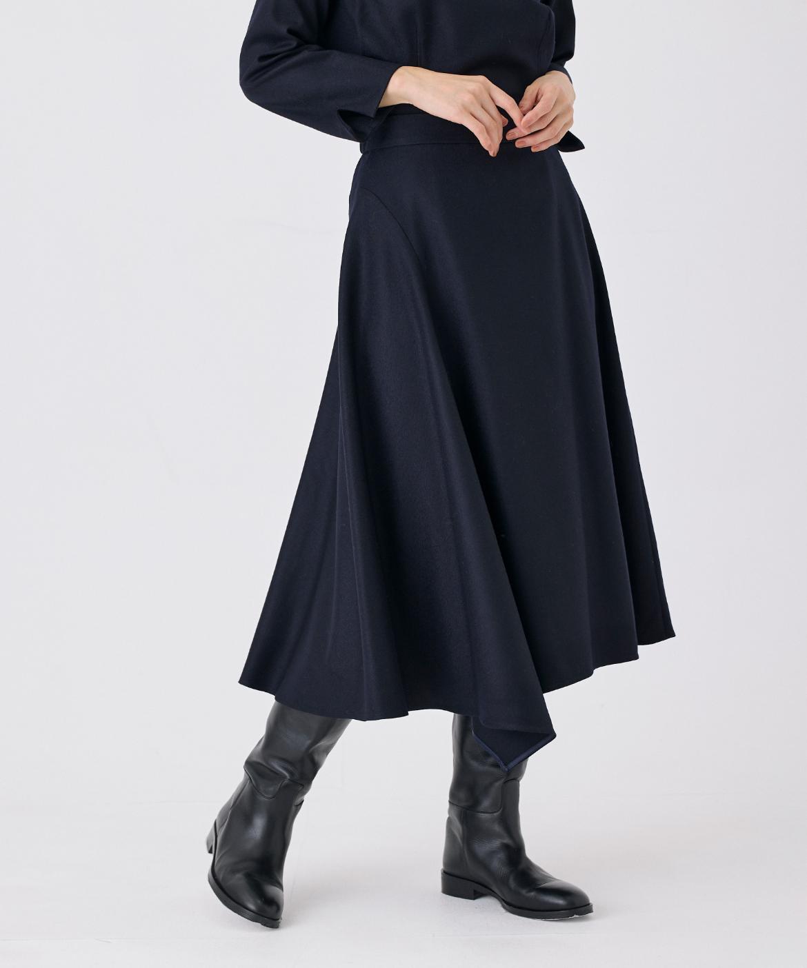 大きいサイズ》ハイカウントフラノ アシンメトリーフレアスカート