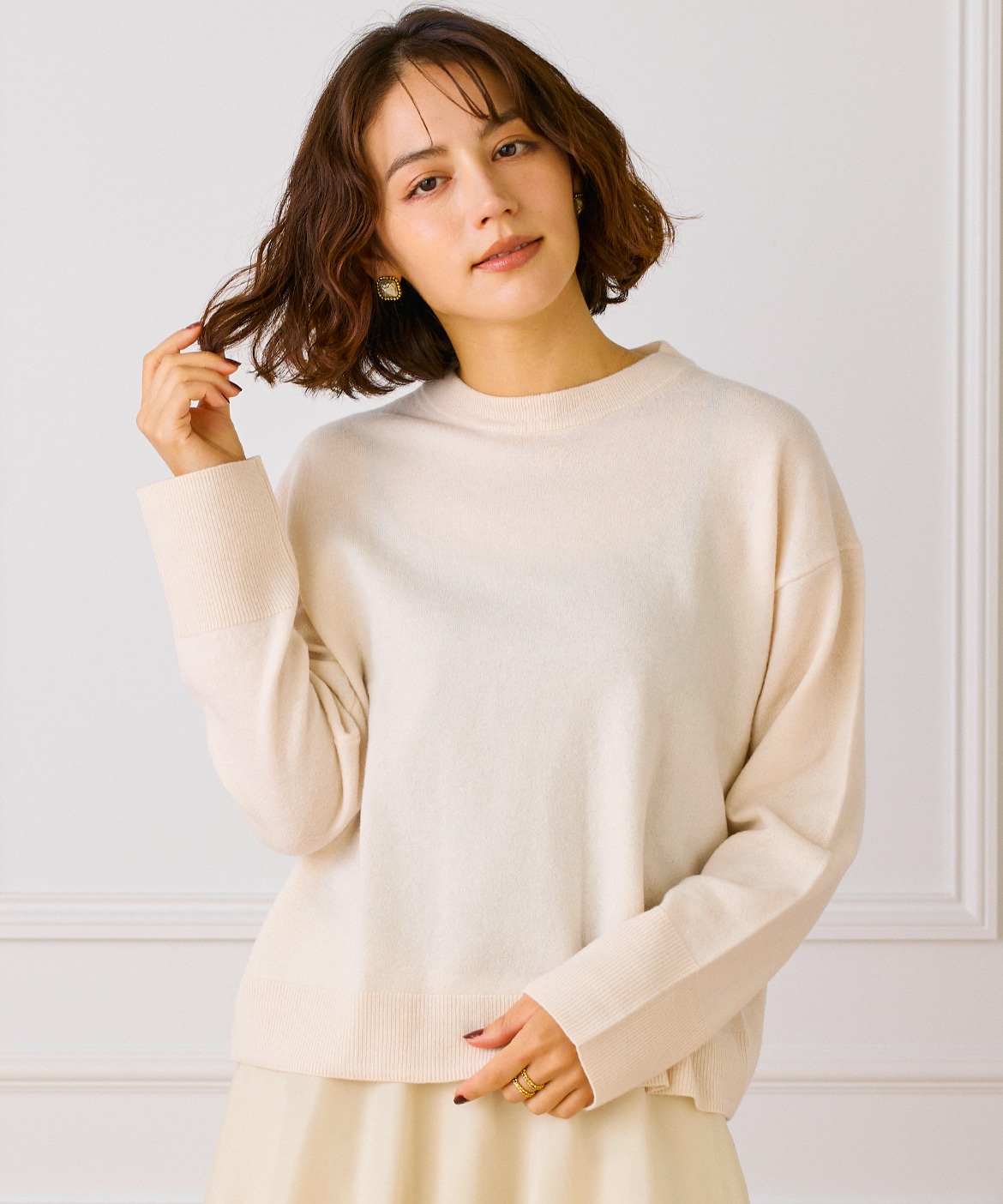 エヴリディアイライク ウール 100% クルーネック ベーシックニット ベージュ エヴリディアイライク ウール 100% クルーネック ベーシックニット