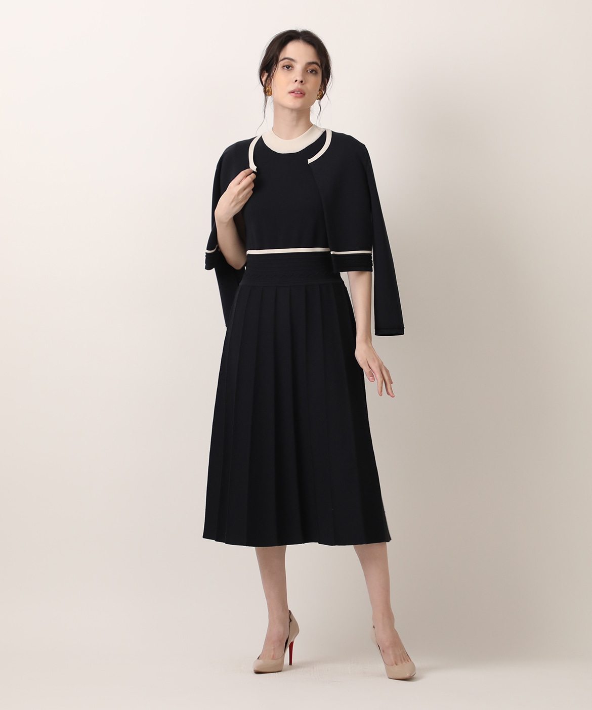 Maglie le Cassetto 長袖カーディガン M Maglie le cassetto》ラインクルーカーディガン｜M Maglie le