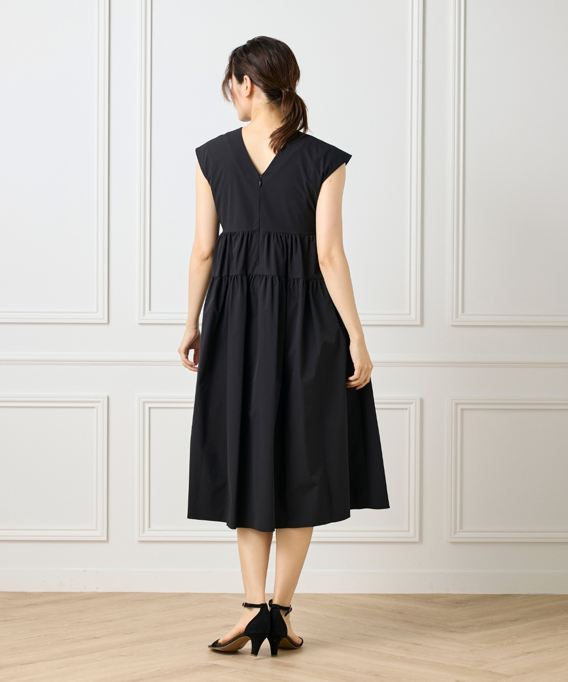 極美品♡ルネ♡レース襟 リネンティアードワンピース Rene ルネ ベーシック basic レース襟 ワンピース ひざ丈 ミディ