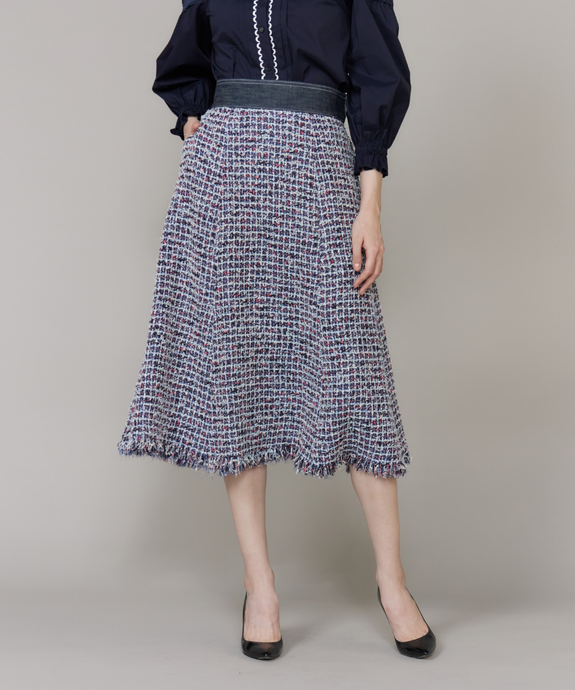 先行予約】《M Maglie le cassetto》デニムファンシーツイードスカート