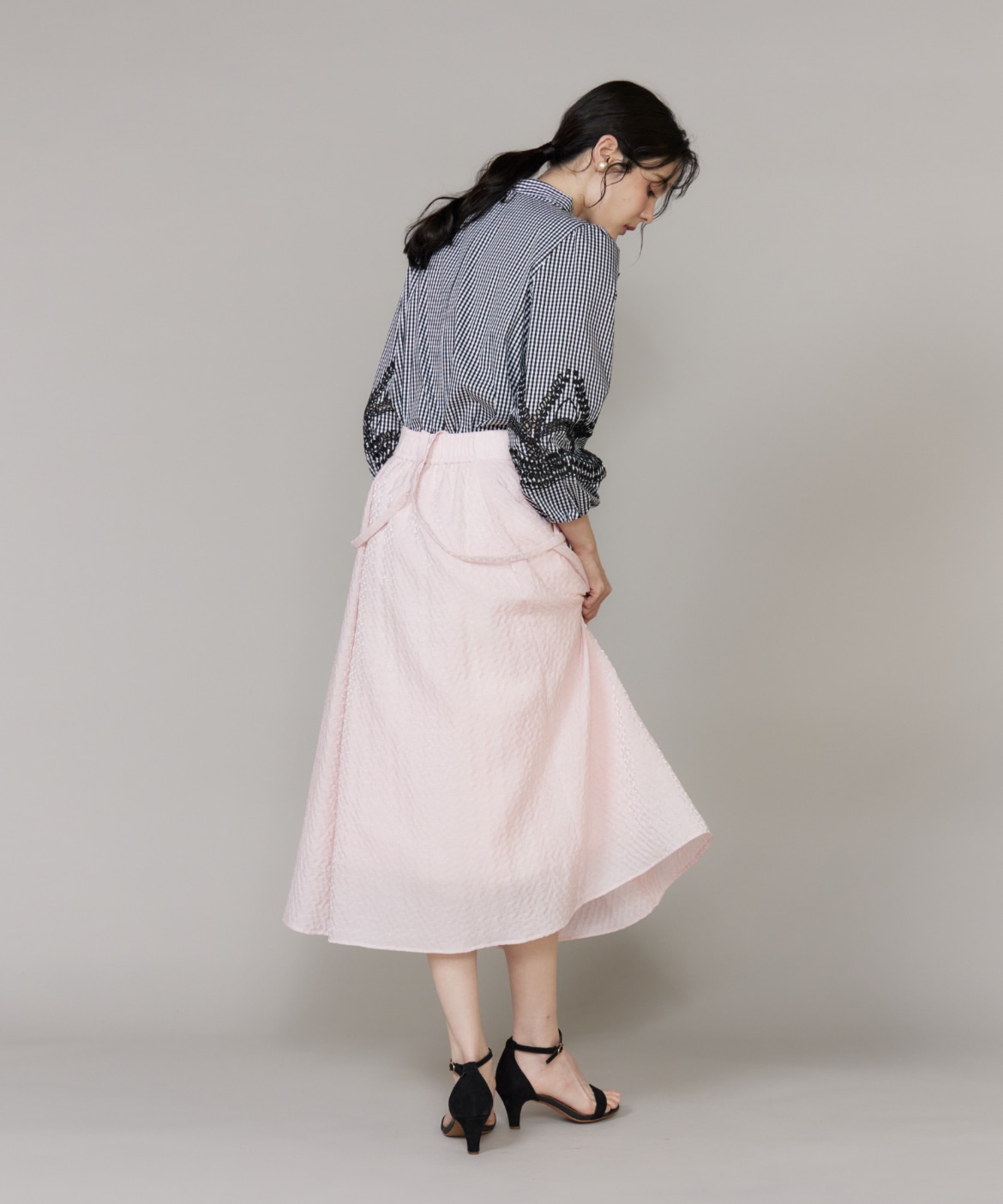 先行予約】サスペンダー付きジャガードスカート｜Maglie le cassetto