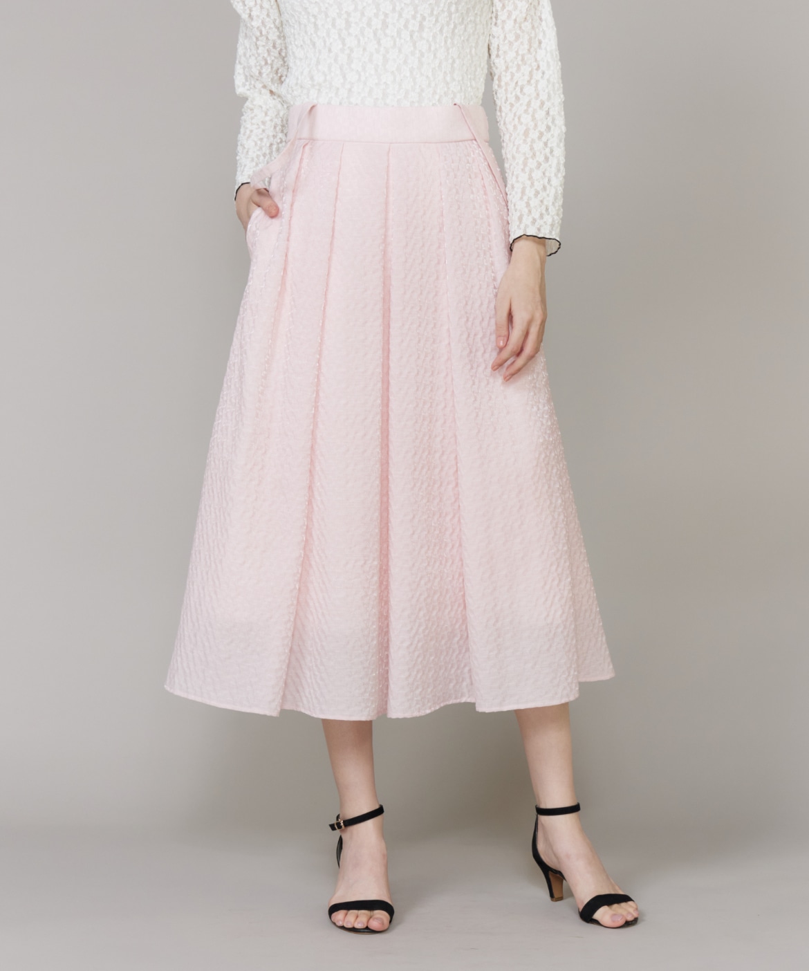 先行予約】サスペンダー付きジャガードスカート｜Maglie le cassetto