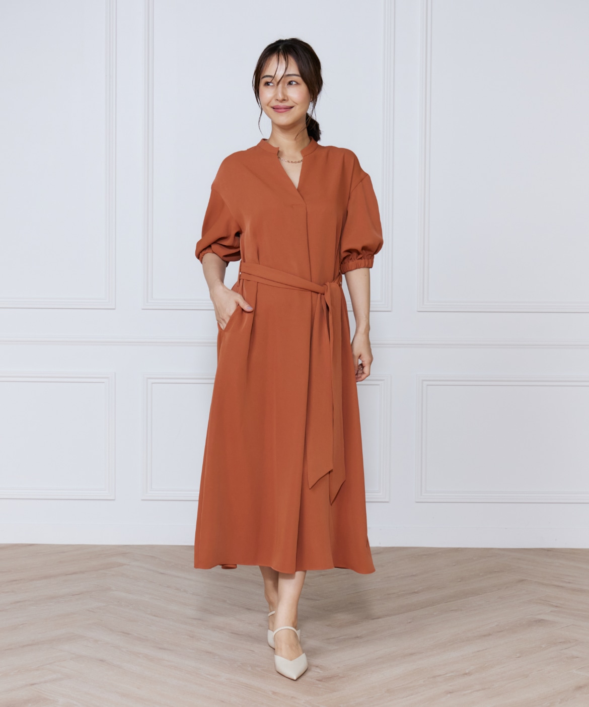 ワンピース　ブラック　S 新品　フォロー割-200円 サテンツイストワンピース｜ef-de Black（エフデ ブラック