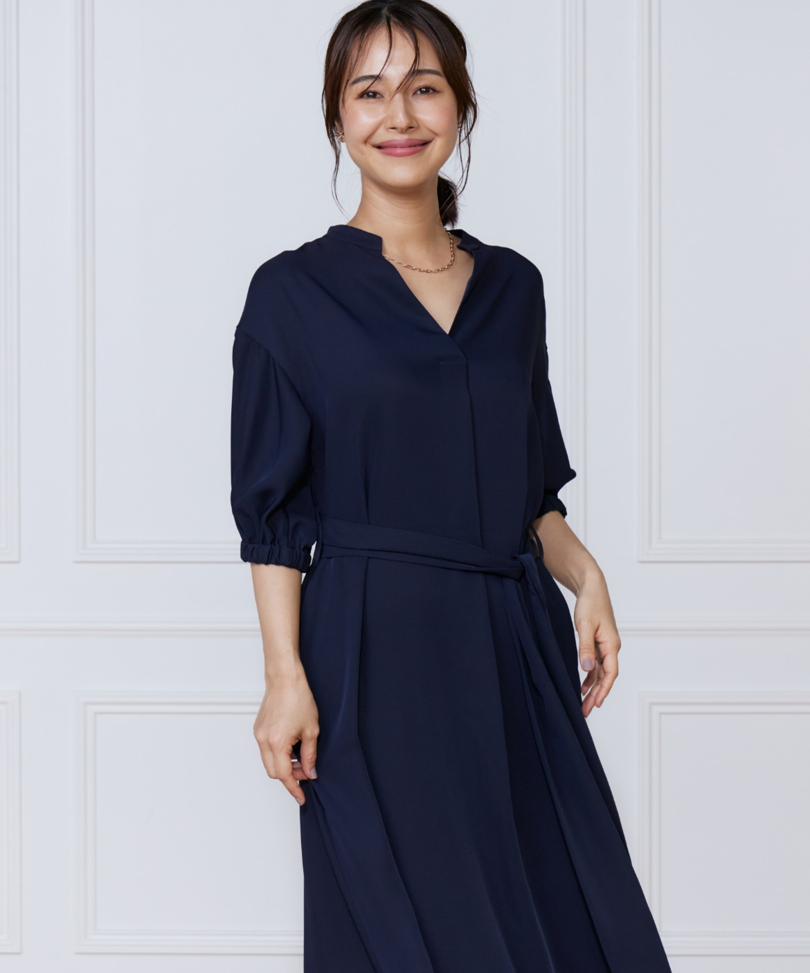 ワンピース　ブラック　S 新品　フォロー割-200円 サテンツイストワンピース｜ef-de Black（エフデ ブラック