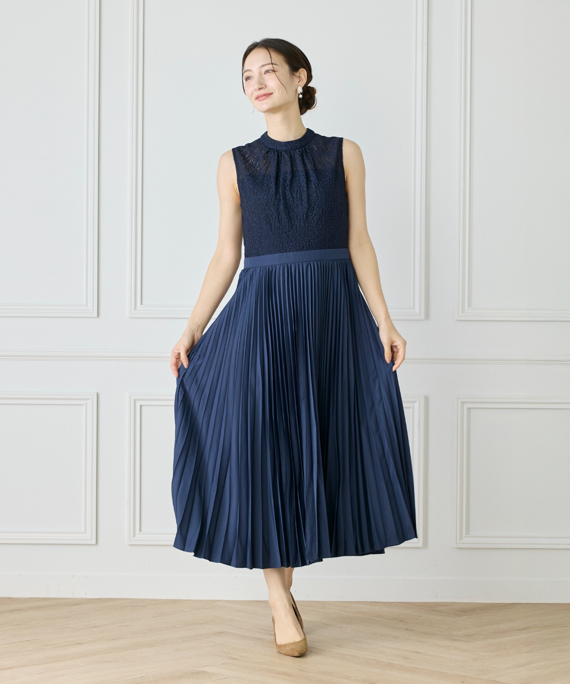 レース x プリーツワンピース｜ef-de Black（エフデ ブラック