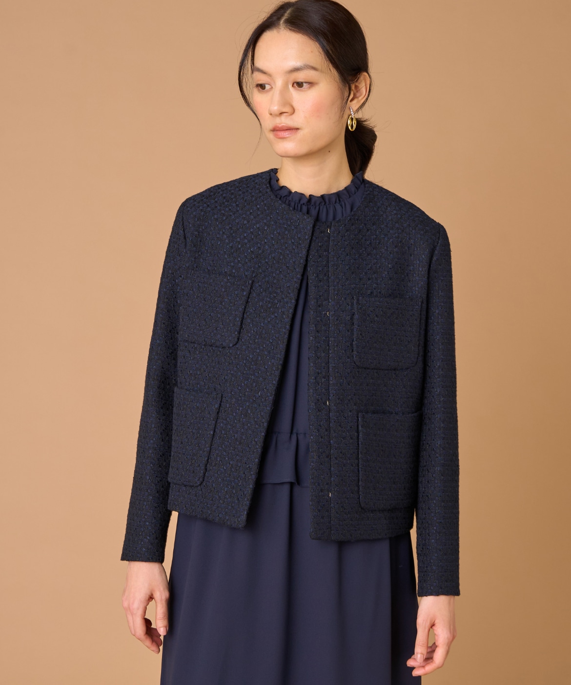 近年モデル‼️ノーカラー ツイード　濃紺　アンタイトル　サイズM アンタイトル】ジャケット ネイビー 【公式通販】