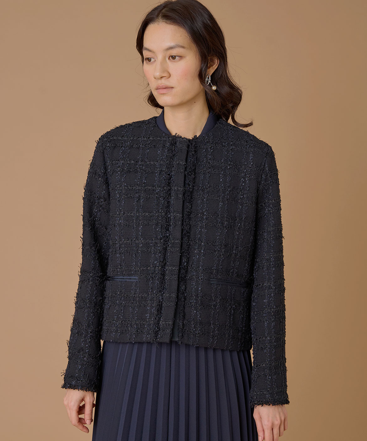 ノーカラーツイードジャケット《LINTON》｜INED（イネド）｜フランドル